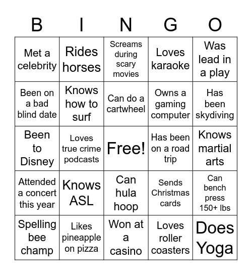 Get To Know You Bingo Card