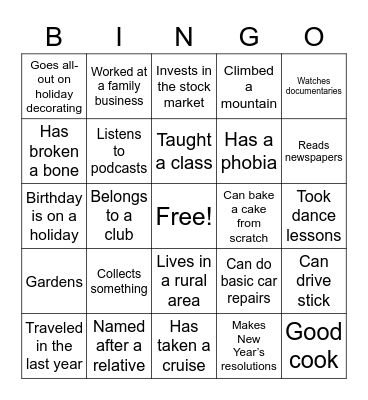 Get To Know You Pt. 2 Bingo Card