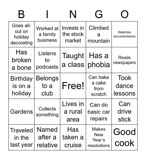Get To Know You Pt. 2 Bingo Card