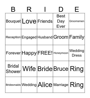 Bridal Shower Bingo Card