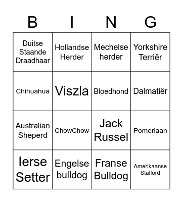 Hondenrassen Bingo Card