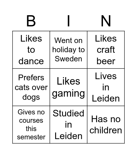 Test Bingo Card