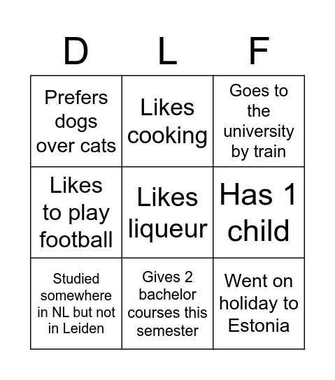 For each square find a teacher who, Bingo Card