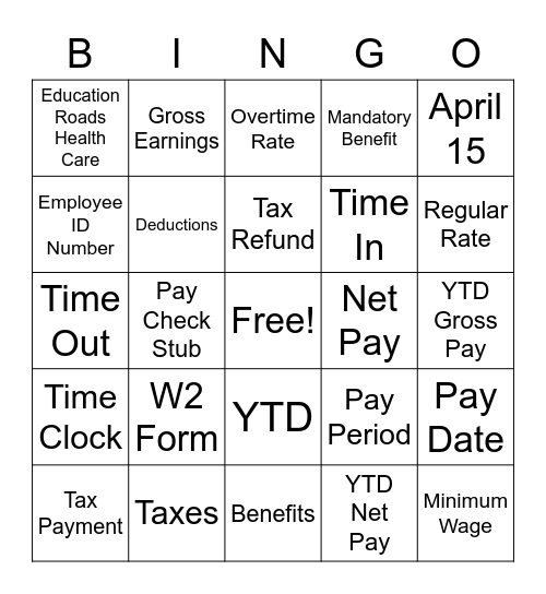 Getting Paid Bingo Card