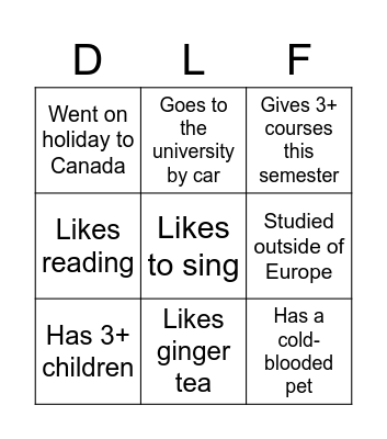 For each square find a teacher who, Bingo Card