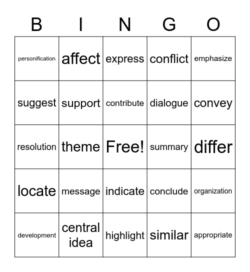 Lingo Bingo Card