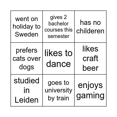 For each square, find a teacher who: Bingo Card