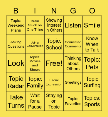 Bingo - Having a Conversation Bingo Card