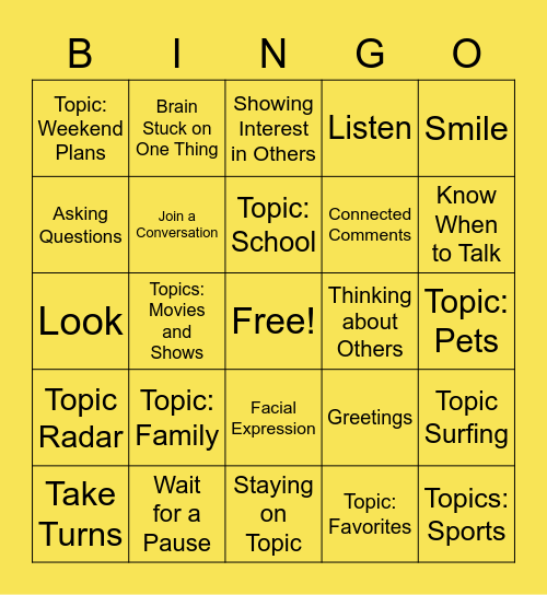 Bingo - Having a Conversation Bingo Card