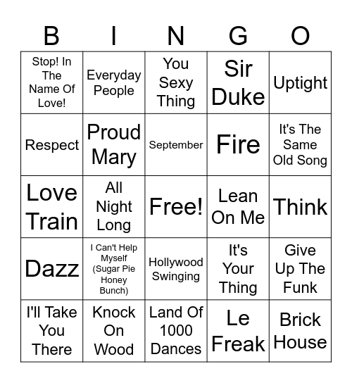 Funk & Soul Classics Bingo Card