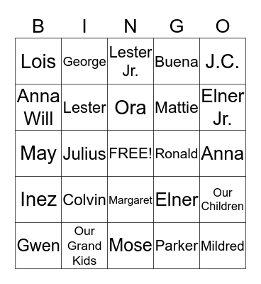 The May-Colvin Bingo Card