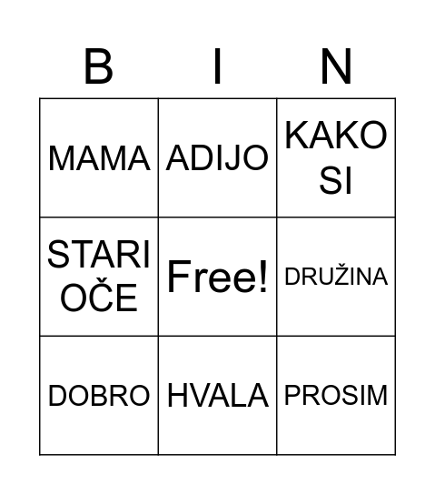 CONVERSATION BIN-no GO Bingo Card