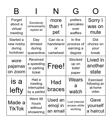 Team Building Bingo Card