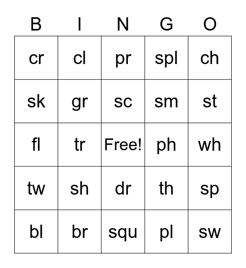 Consonant BINGO Card