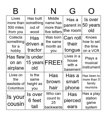 Reynolds Family'S Bingo Card
