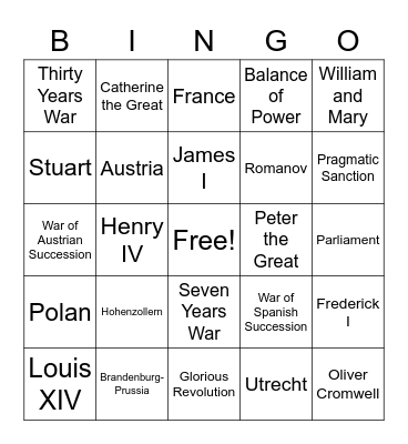 Absolutism Bingo Card
