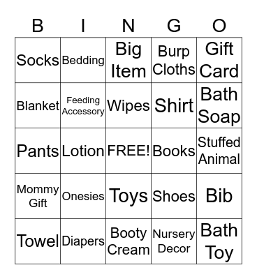 Baby Shower Bingo Card