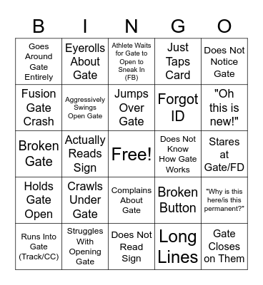 Bell Center Gate Bingo Card