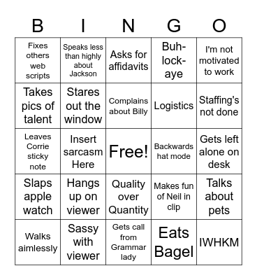 Blake Bingo Card