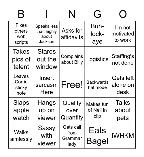 Blake Bingo Card