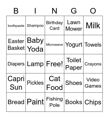 Walmart Bingo Card