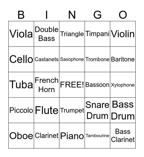 Instrument Bingo Card