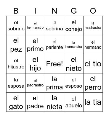 La Familia Bingo Card