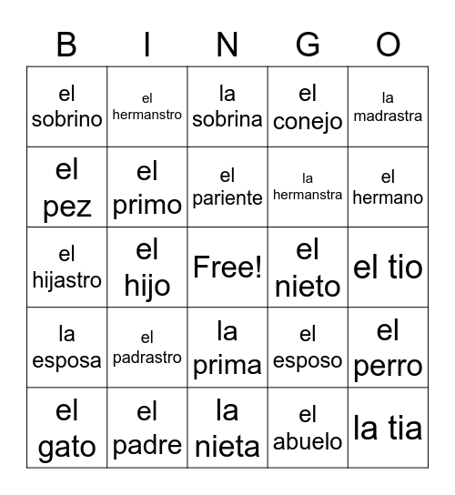 La Familia Bingo Card