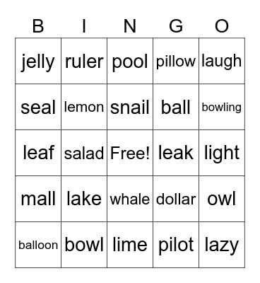 Dorian's L Words Bingo Card