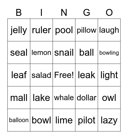 Dorian's L Words Bingo Card