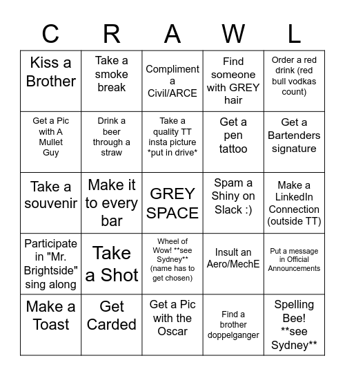 THETA TAU GROUTFIT Bingo Card