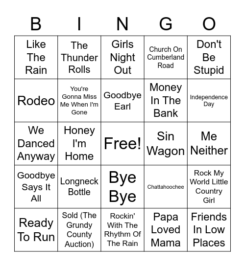 90's Country Cover Bingo Card