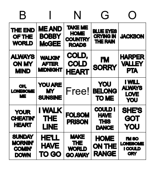 OLD COUNTRY Bingo Card