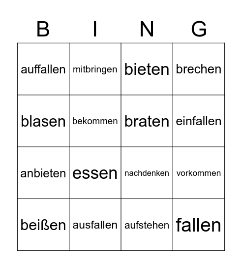 Starke Verben Bingo Card