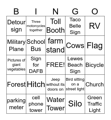 Rehoboth Bingo B Bingo Card
