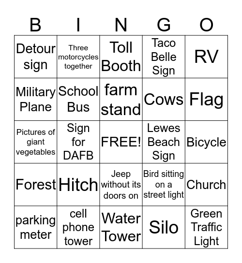 Rehoboth Bingo B Bingo Card