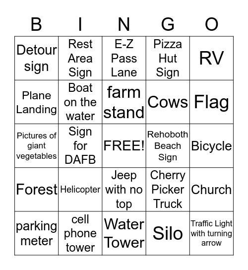 Rehoboth Bingo C Bingo Card