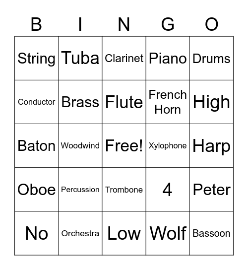 Instrument Bingo Card