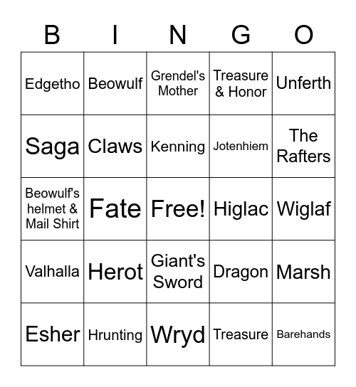 Beowulf Bingo Card