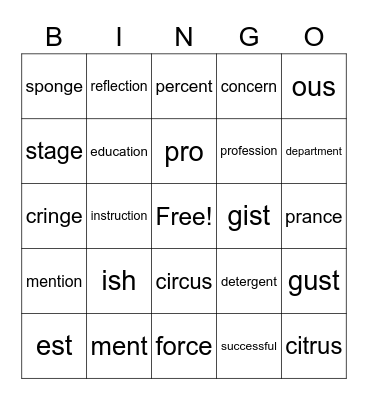 BINGO! Lessons 22-26 Bingo Card