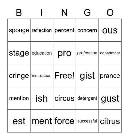 BINGO! Lessons 22-26 Bingo Card