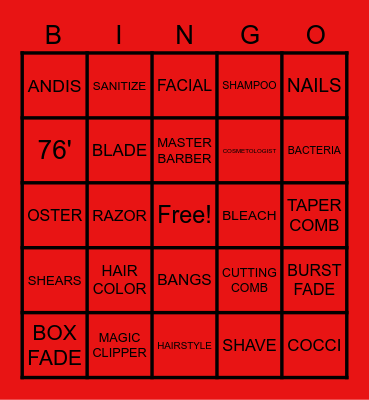 Barber Bingo Card
