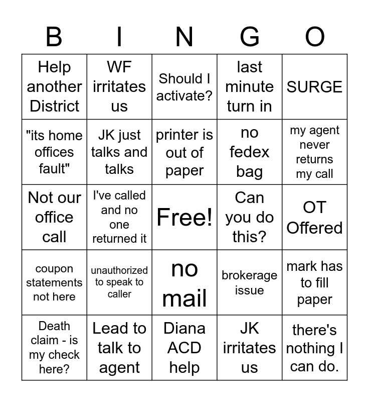 AOS Bingo Card