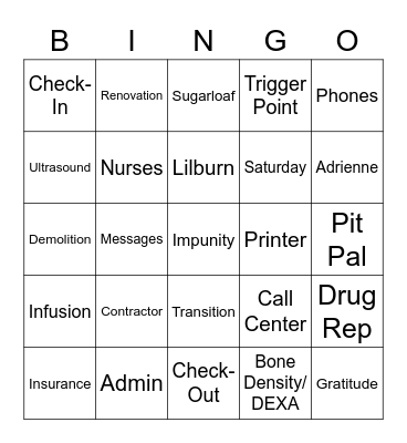 Staff Meeting Bingo Card