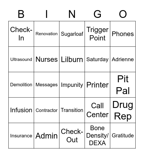 Staff Meeting Bingo Card