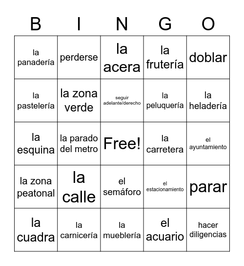 Direcciones/El pueblo Bingo Card