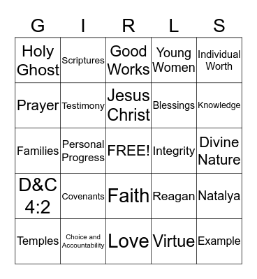 Young Women Bingo Card