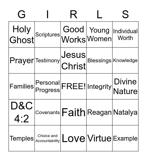 Young Women Bingo Card