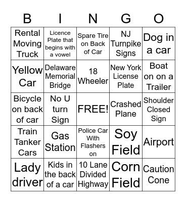 Going Home Bingo Card