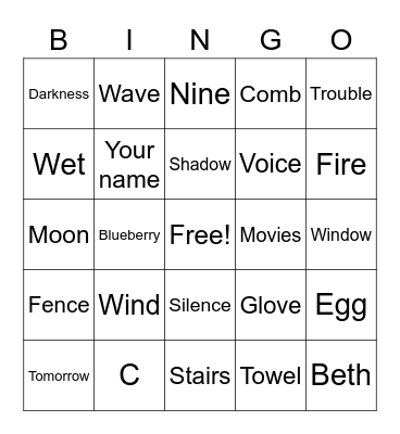 RIDDLE BINGO Card